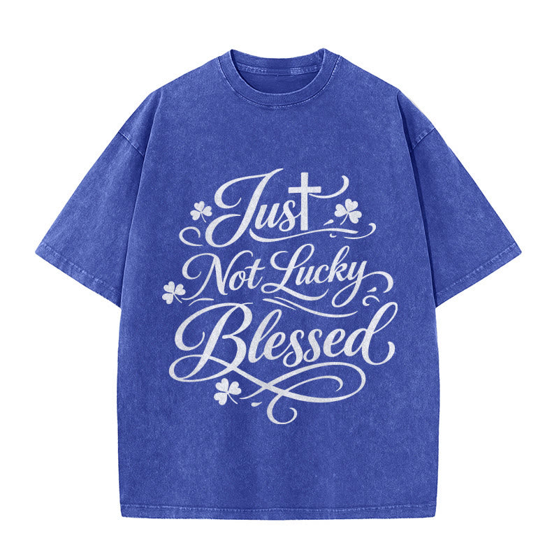 Christianartworkshop Just Not Lucky, Blessed Cross & Shamrock Unisex Washed T-Shirt