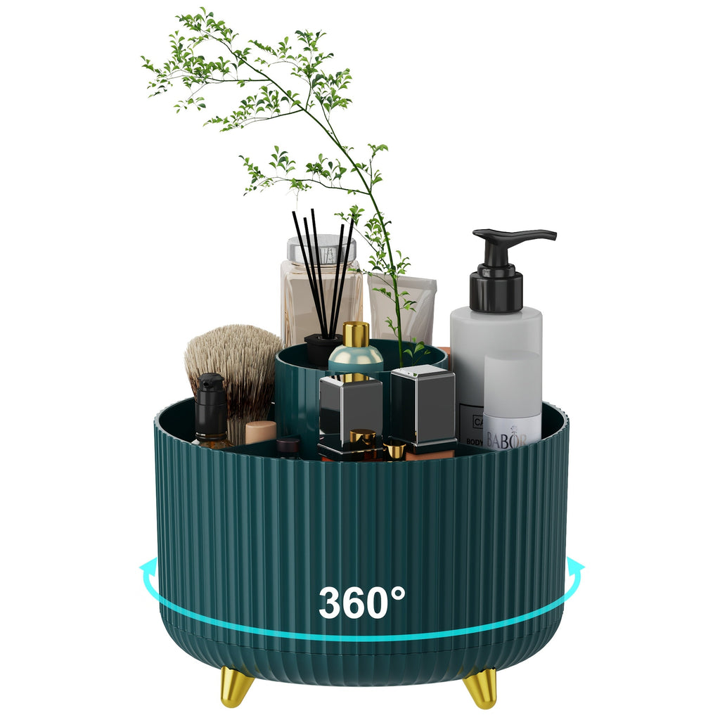 360° Rotating Makeup Organizer with 5 Compartments Storage