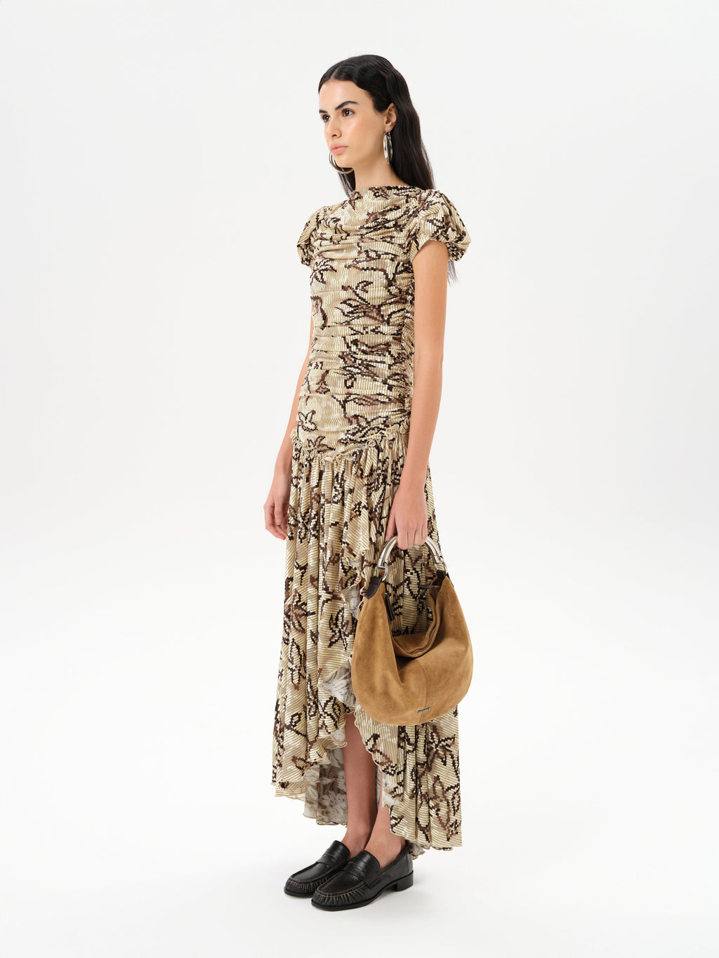 ADELINE - Printed velvet maxi dress with gathered ruching