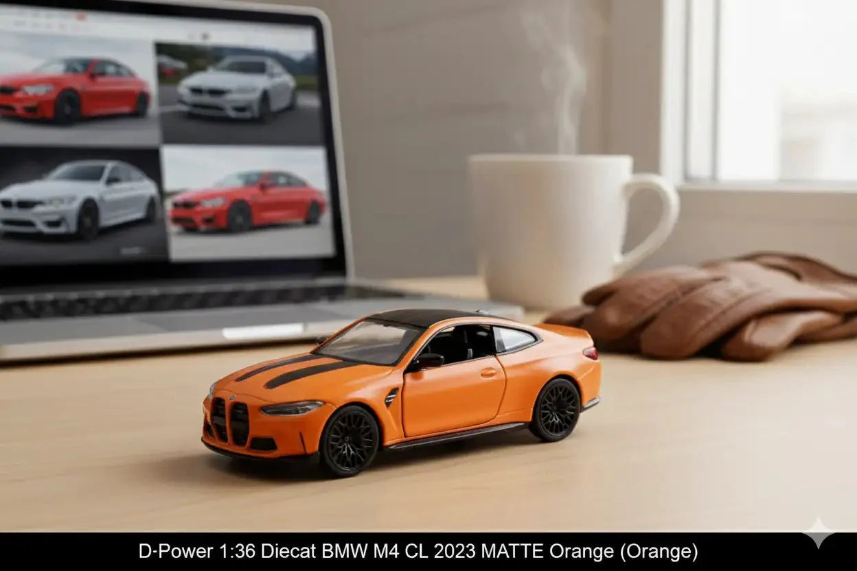 D-Power 1:36 Diecast BMW M4 CSL 2023 – Matte Orange, Pull Back, Collectible Sports Car Model