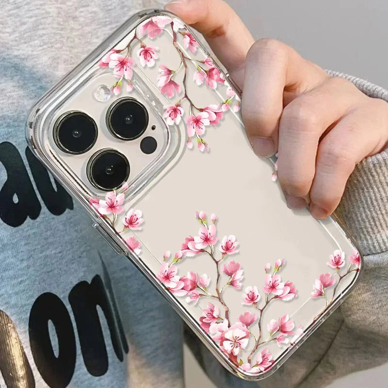 Bright Flower Art Transparent Phone Case for iPhone 16 15 Pro Max 11 12 13 Mini 14 Pro XS MAX XR 7 8 Plus Shockproof Cover