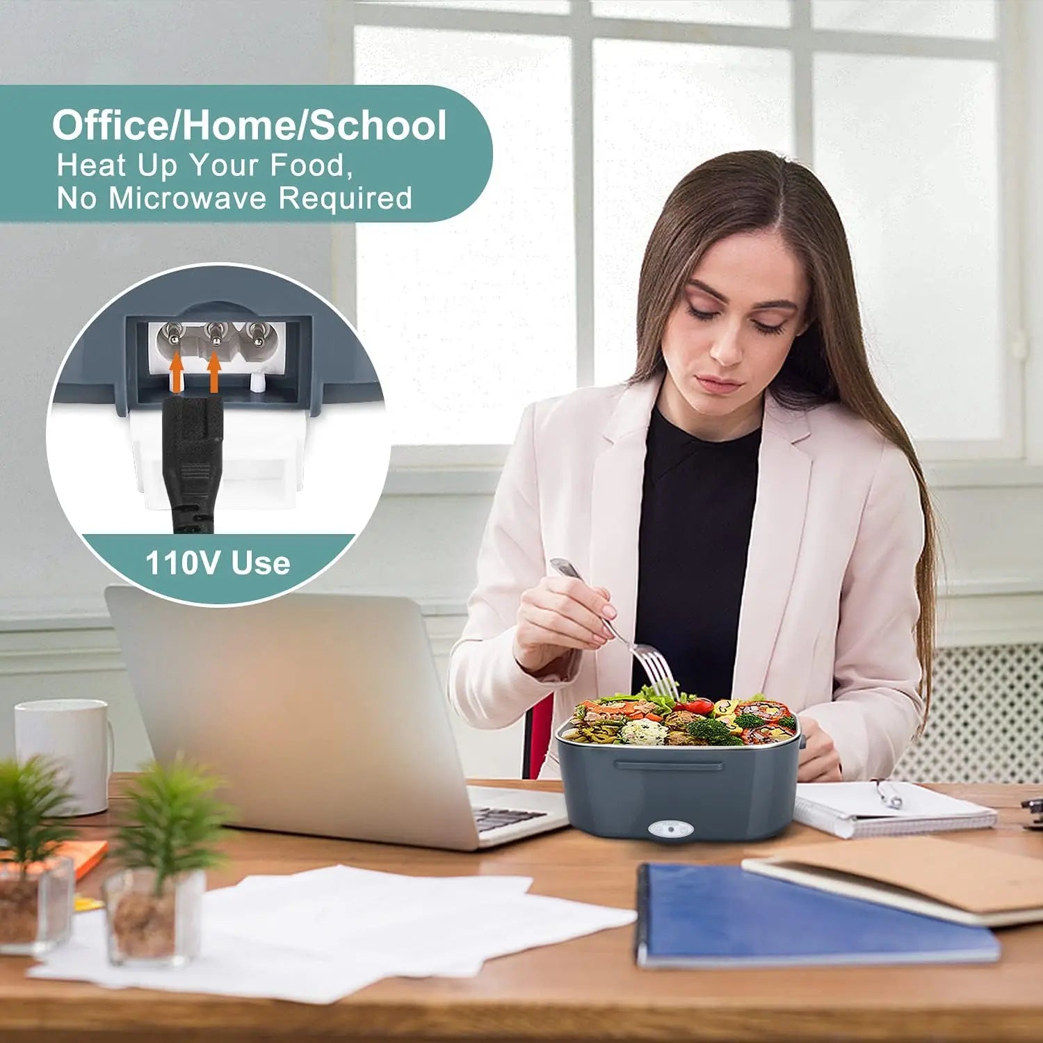 1.5 liters, 60 watts, portable electric lunch box insulation device,household or vehicle-mounted food heater - leak-proof design