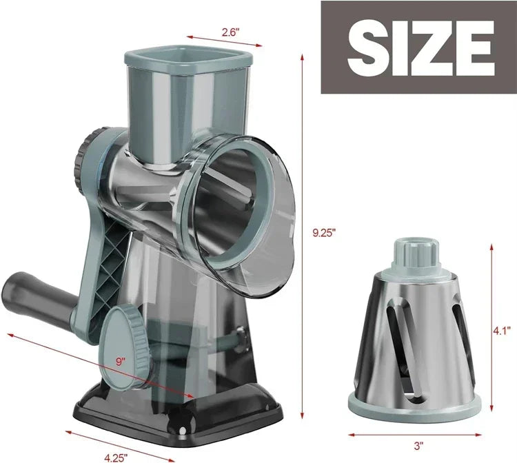 3-in-1 Rotary Cheese Grater & Manual Veg Slicer | Nut Grinder Kitchen Essential Tool