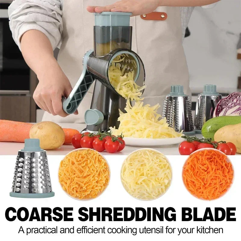 3-in-1 Rotary Cheese Grater & Manual Veg Slicer | Nut Grinder Kitchen Essential Tool