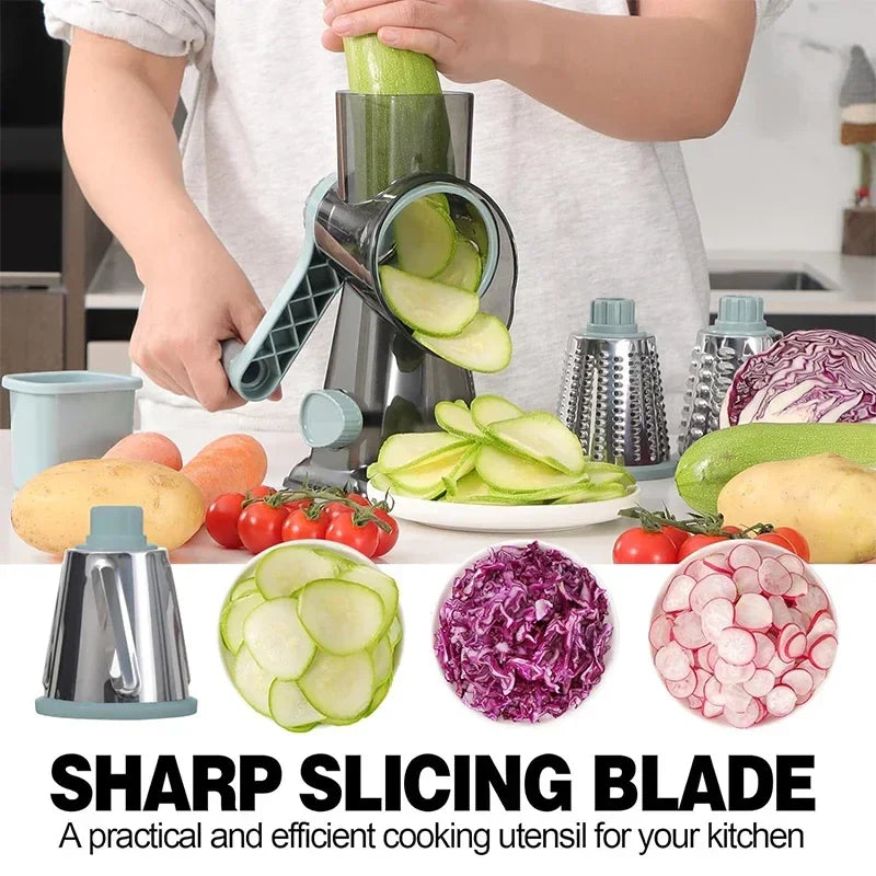 3-in-1 Rotary Cheese Grater & Manual Veg Slicer | Nut Grinder Kitchen Essential Tool