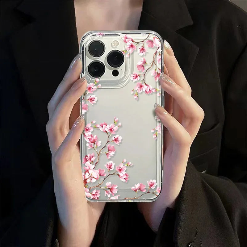 Bright Flower Art Transparent Phone Case for iPhone 16 15 Pro Max 11 12 13 Mini 14 Pro XS MAX XR 7 8 Plus Shockproof Cover