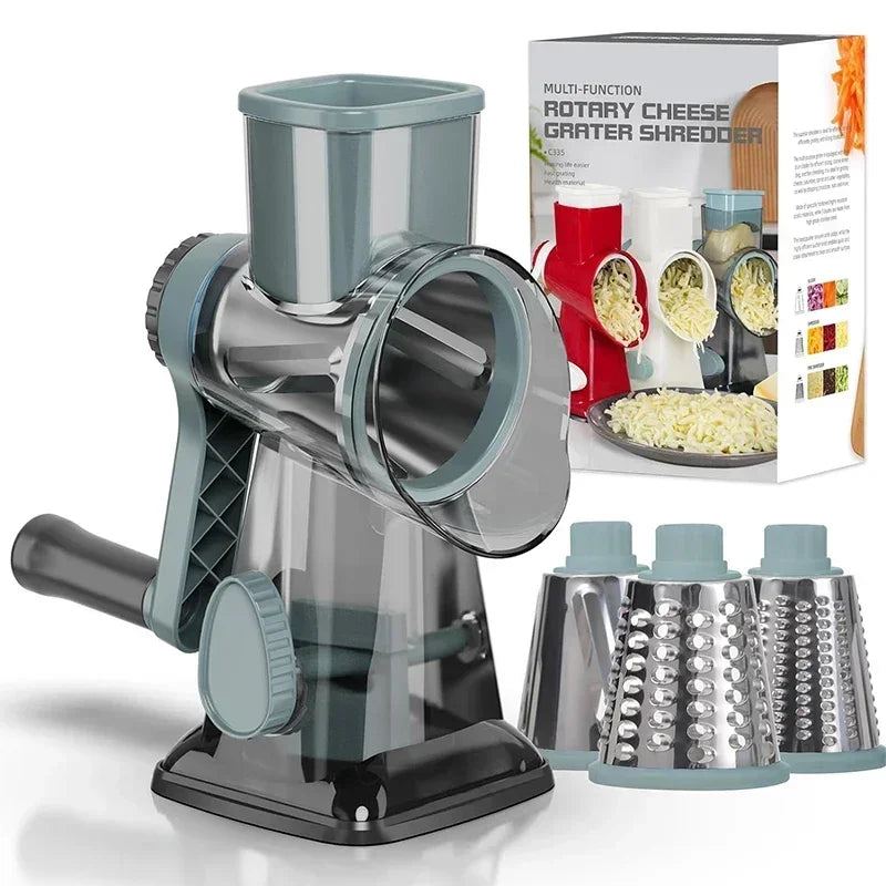 3-in-1 Rotary Cheese Grater & Manual Veg Slicer | Nut Grinder Kitchen Essential Tool