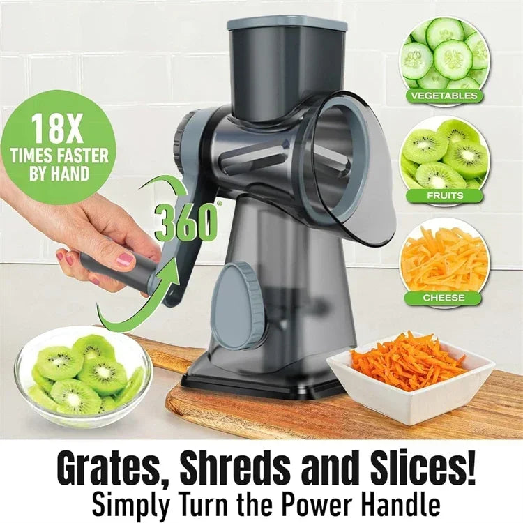 3-in-1 Rotary Cheese Grater & Manual Veg Slicer | Nut Grinder Kitchen Essential Tool