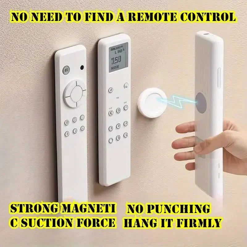 No Drill Magnetic Remote Holder - Wall Mount for TV/AC/DVD Remotes, White Space-Saving Design